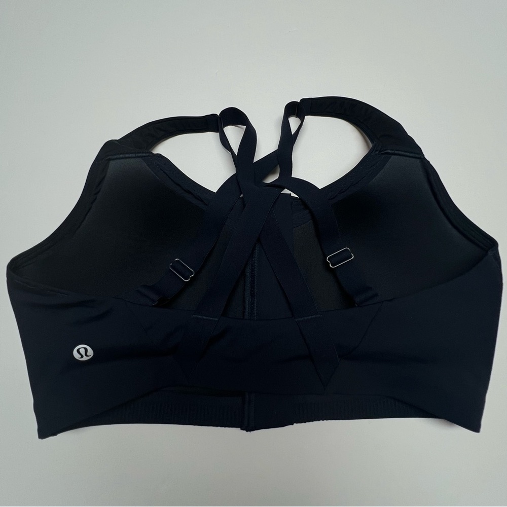 LULULEMON Dark Navy Zip Front Sports Bra Strappy Back Medium Support No Size Tag - Picture 12 of 16